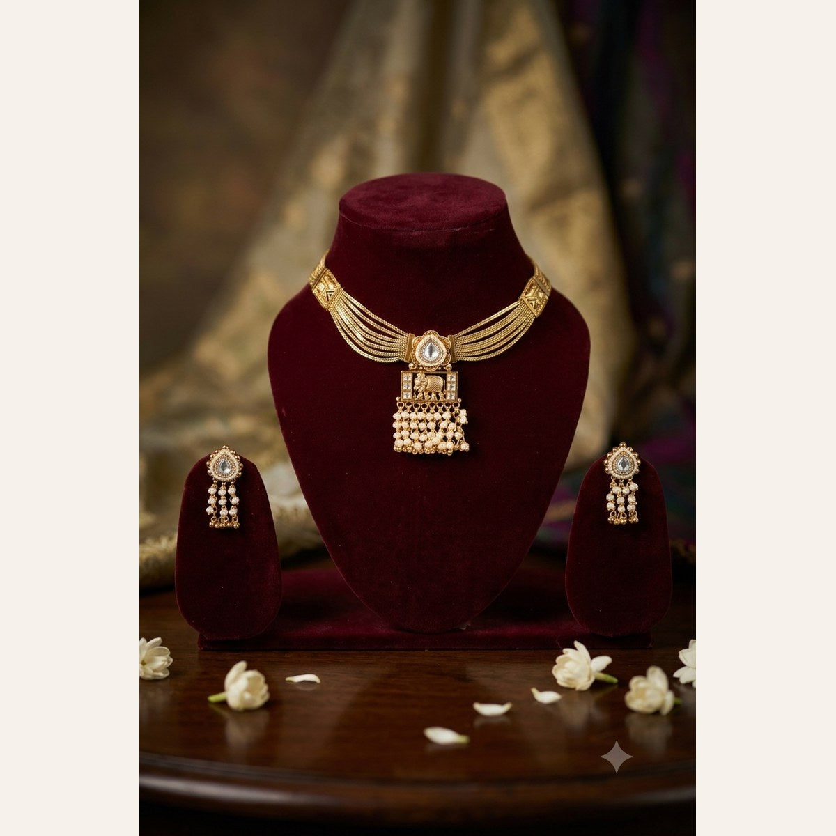 Antique Gold Elephant Kundan Choker Set