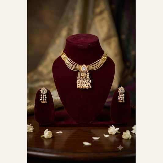 Antique Gold Elephant Kundan Choker Set