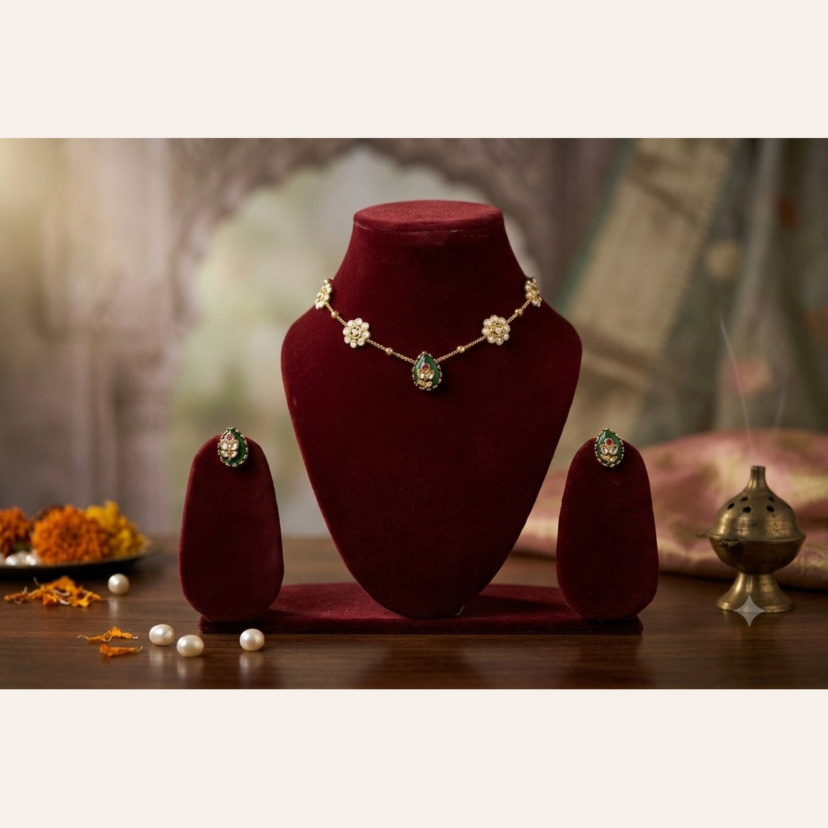 Royal Heritage Delicate Polki Kundan Floral Pendant Set