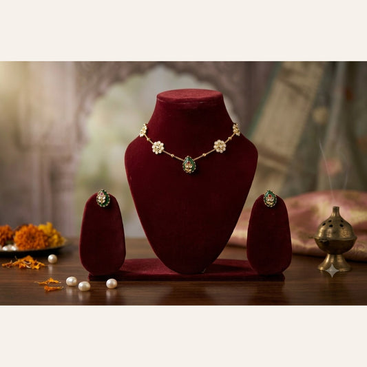 Royal Heritage Delicate Polki Kundan Floral Pendant Set